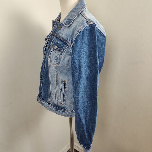 Abercrombie & Fitch Jacket Womens Small Blue Distressed Denim Trucker Button Up - Picture 5 of 15